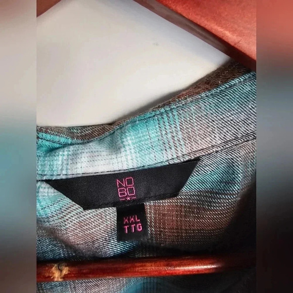 NOBO Shirt Plaid Brown Green Button Relaxed Fit  size XXL - Picture 3 of 6